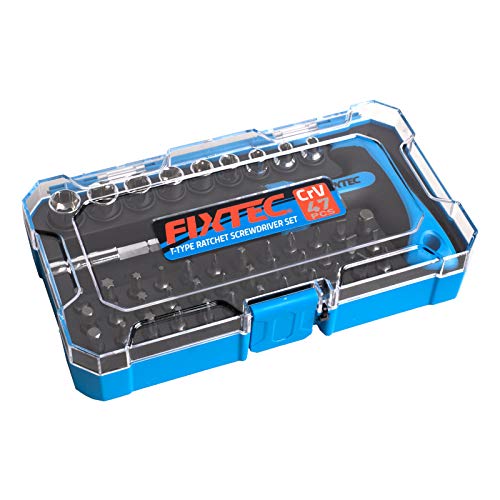 Fixtec 47-Piece Screwdriver Bit Set Ratchet Wrench Magnetic T-Handle Home Repair Kit With Plastic Toolbox Storage Case #TOP6