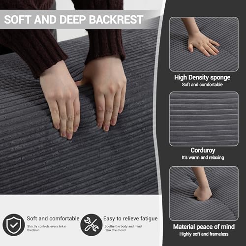 Image of 119'' Modular L-Shaped Boneless Sectional, Corduroy Deep Seat Cloud Sectional Couch, Small Space Sofa for Apartment Living Room Bedroom, No Assembly, Grey