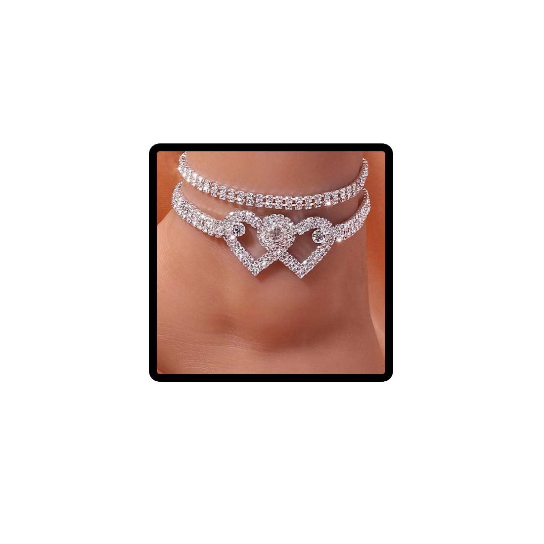 Cavigliera A Cuore Con Cristalli, Regolabile, Bijoux Estate Per Donna E Ragazza, Amore, Accessorio Spiaggia - copertina