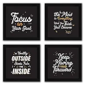 Interio Crafts - Focus on Your Goals Motivational Wall Frames - Set of 4 Inspirtional Quotes Framed Posters - Frames for Office or Home Wall Decor - Black Frames - 10 X 10 Inches