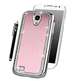 Galaxy S4 Case, E LV Galaxy S4 Case Luxury Bling Diamond Rhinestone Metallic Chrome Hard Case Cover for Samsung Galaxy S4 S IV i9500 with 1 Screen Protector, 1 Black Stylus, 1 Case Opening Tool and Microfiber Digital Cleaner - Pink