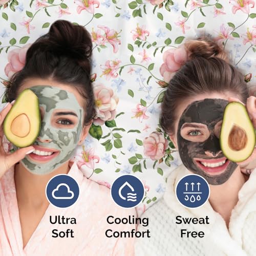 Image of Queen 4 Piece Floral Sheet Set - Soft, Breathable & Cooling - Secret Garden | 1 Flat, 1 Fitted & 2 Pillowcases w / Deep Pockets, Boho Botanical Floral Bedding, Breathable & Cooling, Wrinkle & Fade Free