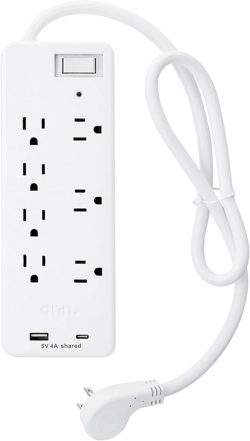 IT'S BRAZILIAN onn 7-Outlet Surge Protector with 1 USB Port, and 1 USB-C Port, and 2.5 Power Cord, White