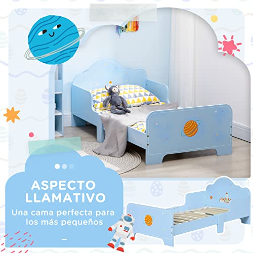 Miniatura 3 de Zonekiz Cama Para Niños De 3-6 Años 143x74x59 Cm Cama Infantil De Madera Con Barreras De Protección Carga Máx. 80 Kg Mueble De Dormitorio Moderno Azul