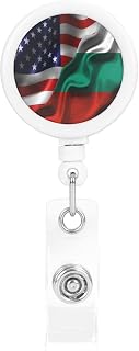 Retractable Badge Holder America Vs Bulgaria Bulgarian Flag Combo Id Badge Reel with Reinforced Cord Alligator Clip Key Ring Snap Strap for Teacher Nurse Work