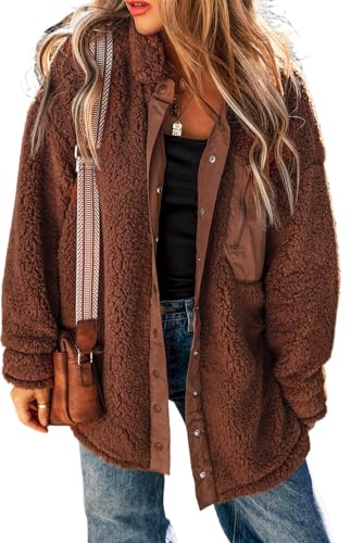 Women's Red Clay Faux Shearling Teddy Bear Long Sleeve Jacket