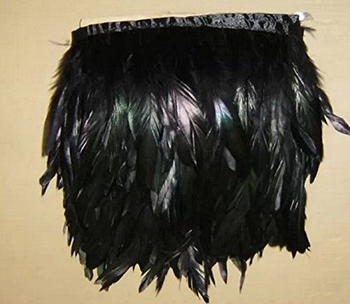 Kolight Pack Of 2 Yards Natural Rooster Hackle Feather Trim Fringe 5-7" In Width Diy Decoration (Black) #TOP2