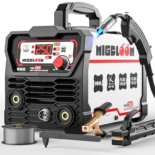 Image of 250A Mig Welder,Gasless 110V FLUX MIG/ARC/Lift TIG Welding Machine,3 in 1 Mig Welder with Synergy and IGBT Inverter,Flux Core Welder with LCD Display
