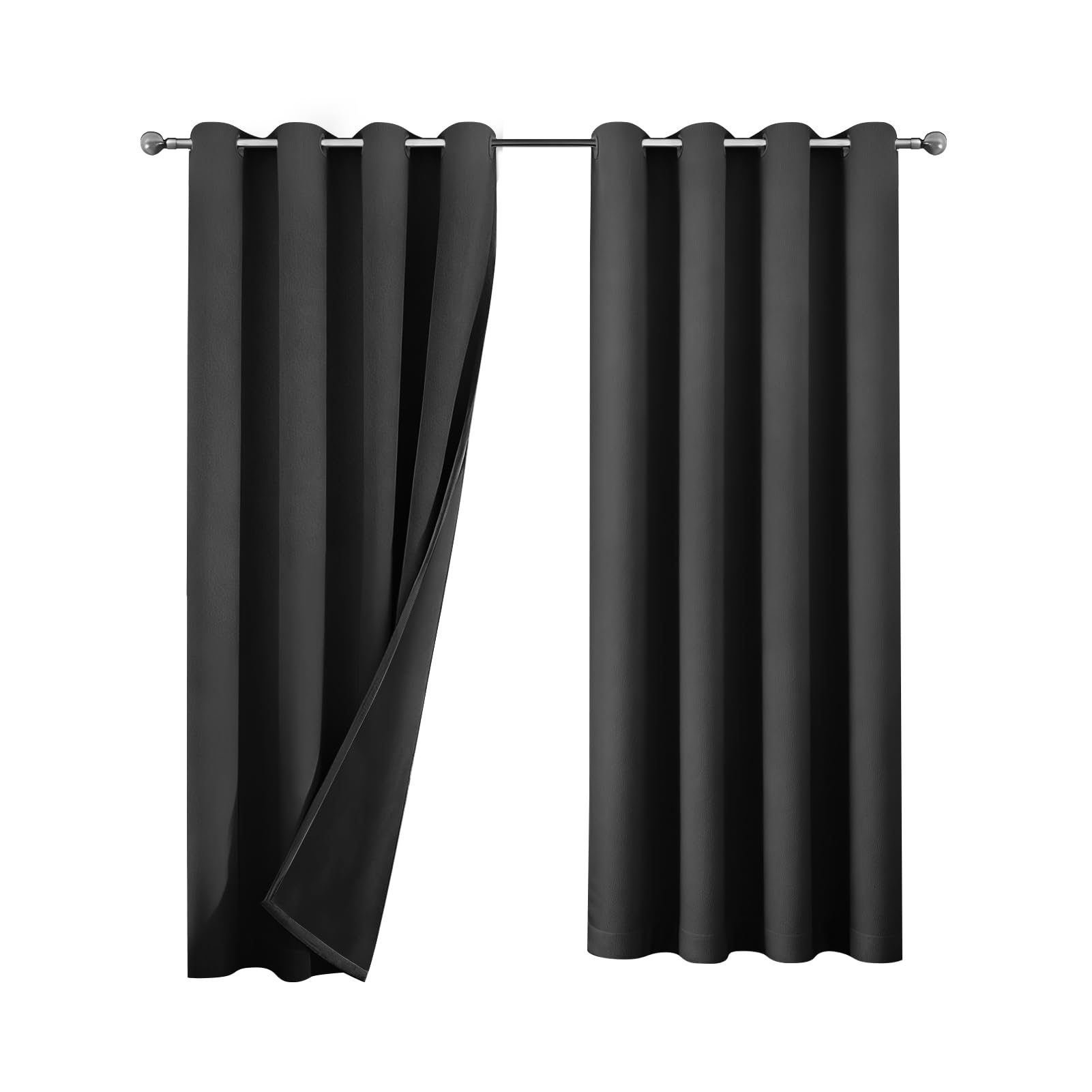 NAKIHOUSE Blackout Curtains for Bedroom, 2 Panels Thermal Insulated Eyelet Black Curtains for Window Living Room/Kitchen, Soft Black Out Curtain 52 x 84 Inch — image 1