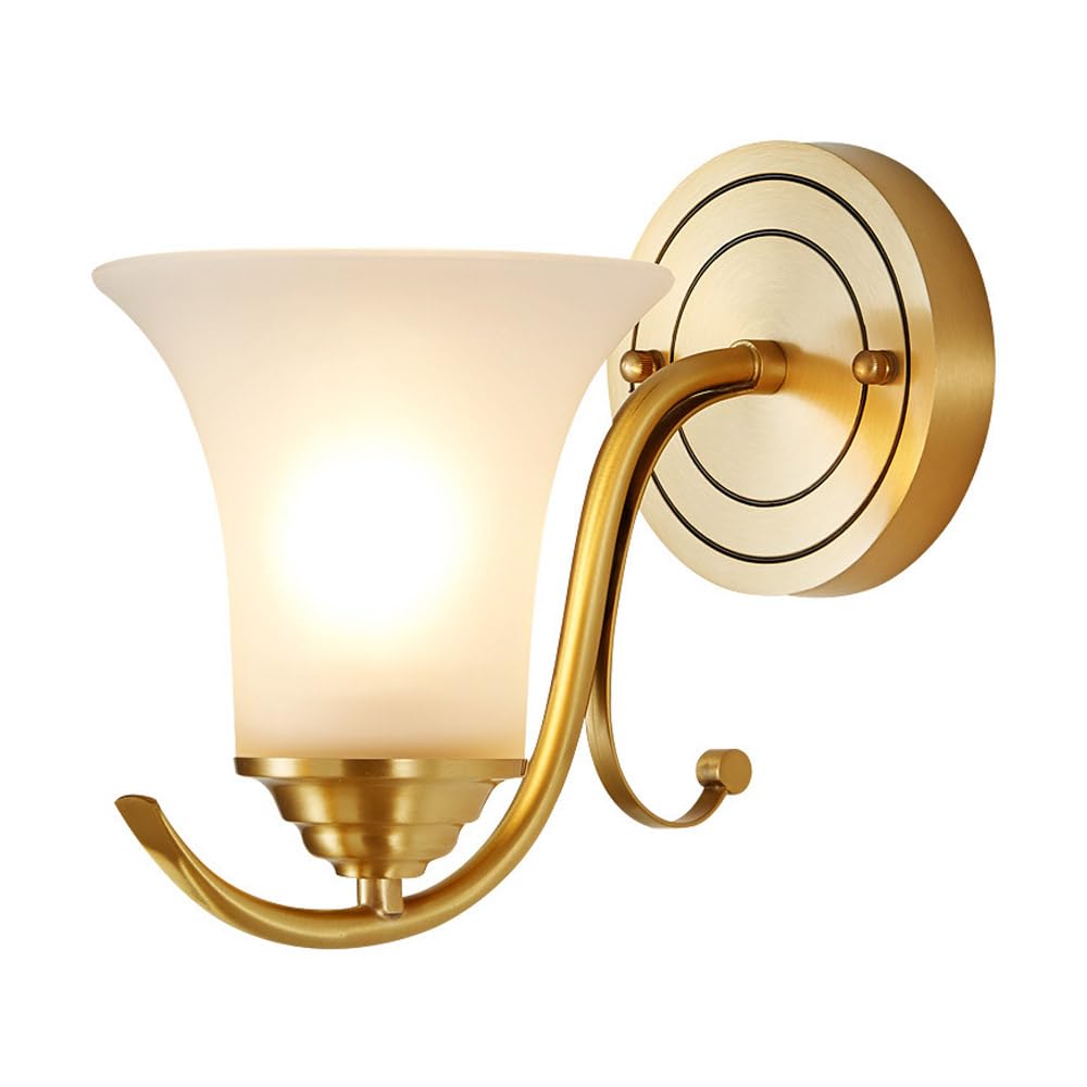 Applique da Parete Vintage in Ottone con Paralume in Vetro Smerigliato, Lampada da toeletta in Ottone Spazzolato a 1 Luce, Lampada da Parete Moderna di metà secolo, Lampada da Parete Art Déco per