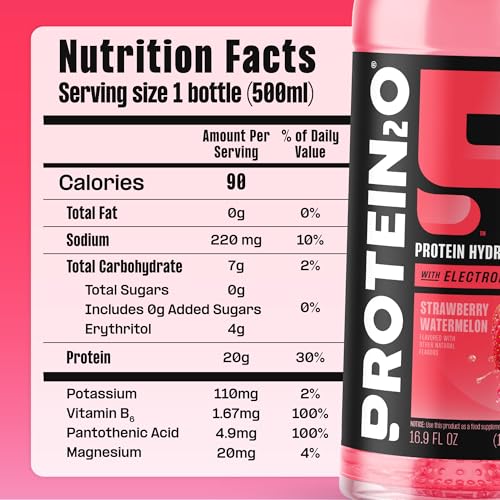 protein2o hydration drink - 2-in-1 liquid clear whey protein isolate and electrolyte drink - 20g protein vitamins b5 b6 - post-workout recovery