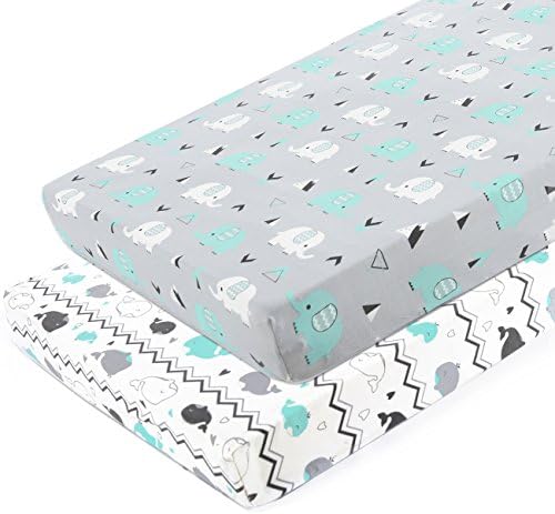 Pack n Play Stretchy Fitted Pack n Play Playard Sheet Set BROLEX 2 Pack Portable Mini Crib Sheets,Convertible Playard Mattress Cover,Ultra Soft Material，Elephant & Whale
