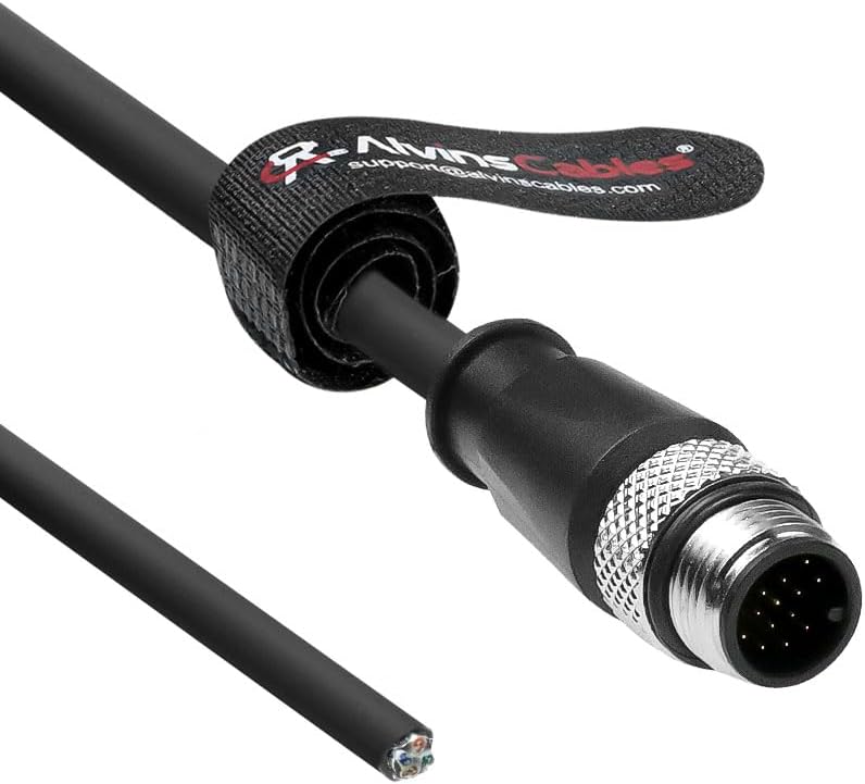 Alvin's Cables M12 A-Code 17 Pin Male to Open End Power Data Ethernet I/O Cable for Applied Motion Servo Motor, High-Flex Drag-Chain Shielded Cable for CAN Bus, PROFINET, Ethernet/IP 3.3ft/1m