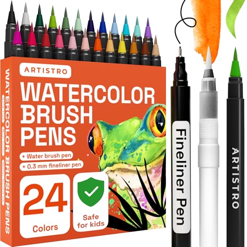 ARTISTRO 24 Watercolor Markers with Flexible Paint Brush Pens for