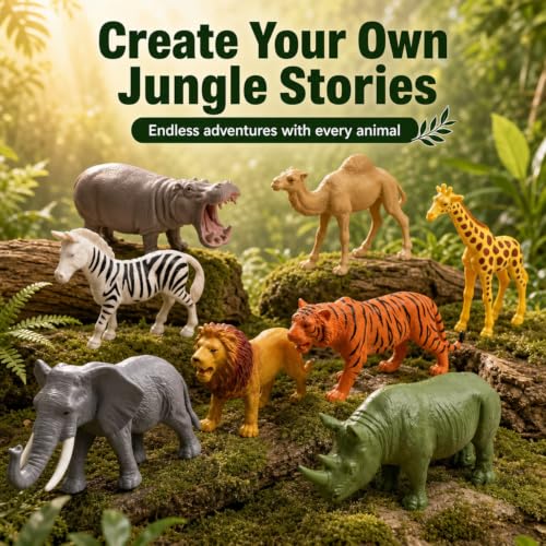 Image of ZESTHOME Big Size Jungle Animal Toy Set for Kids | Realistic Wild Animal Figures for Learning & Play | Non-Toxic PVC | Lion Tiger Elephant Giraffe Zebra Rhino Hippo Camel | 8 Pieces |10-13 cm