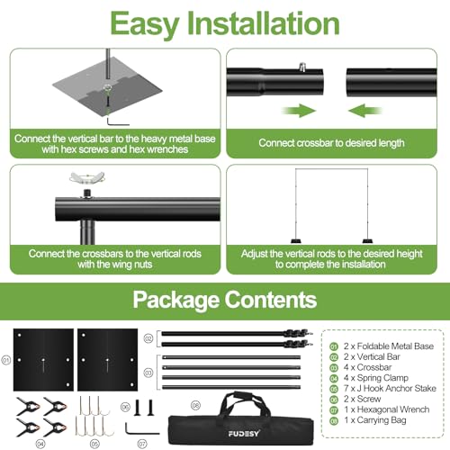 FUDESY Heavy Duty Backdrop Stand, 10x10ft Adjustable Photo Background Stand Support System Kit with Steel Base, Pipe and Drape Photography Backdrop Stand Kit for Parties Wedding Birthday