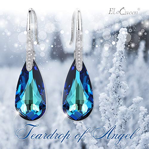 Elequeen 925 Sterling Silver Cz Teardrop Hook Dangle Earrings Bermuda Blue Made With Swarovski Crystals, Valentine's Day/Mother's Day/Christmas Jewelry Gift For Girlfriend/Mom #TOP1