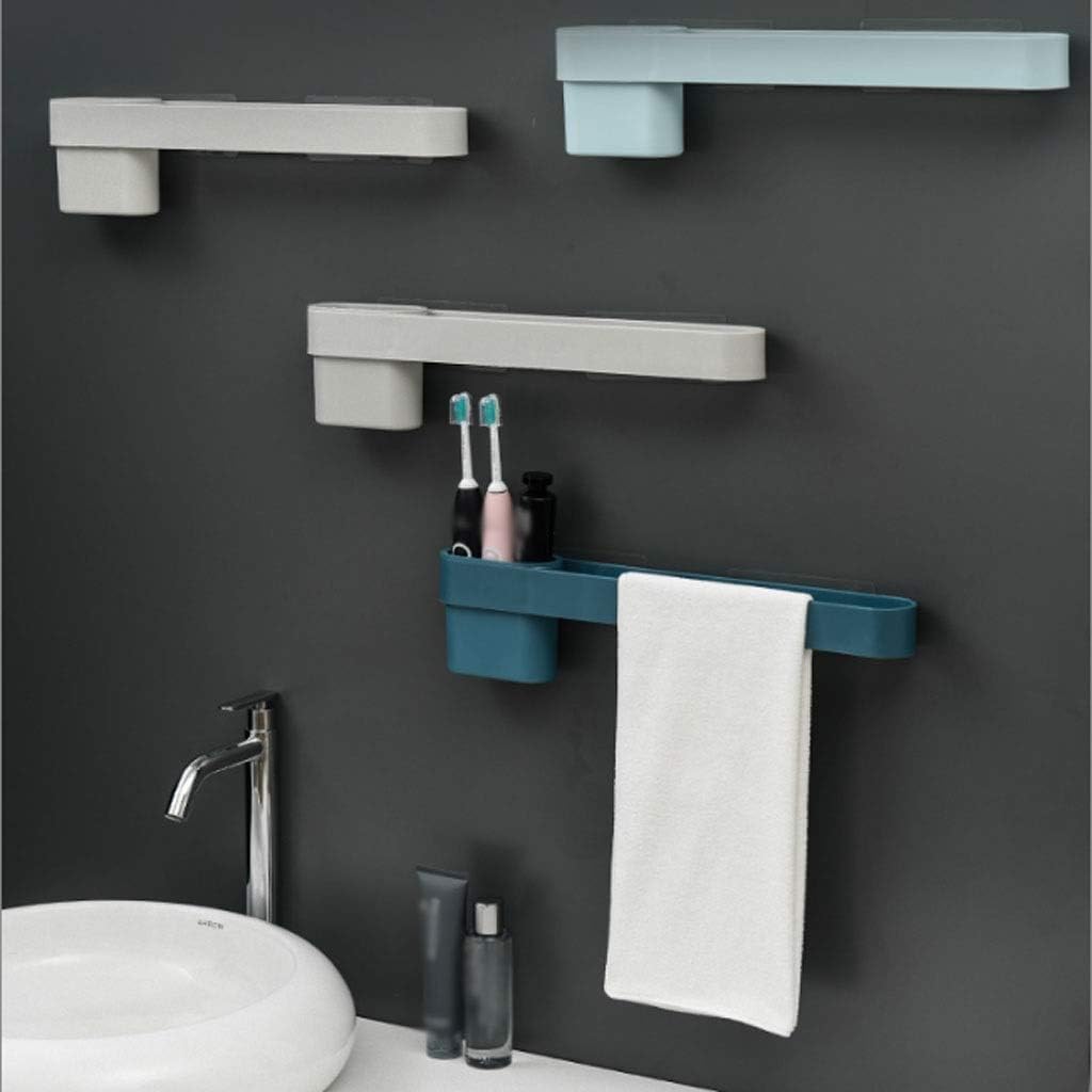 Multifunction Useful Towel Rail Rack Holder Wall Mounted Bathroom Hanging Hanger Shelf Rack Holder Toothbrush Holder Storage(C)