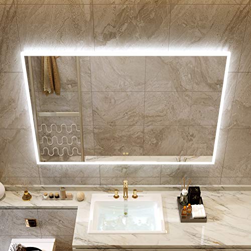 Petus Petushouse 55 X 36 Inch Led Lighted Bathroom Mirrors, Acrylic Frame Wall Mounted White Light Dimmable Anti-Fog Memory Button Waterproof Cri>90 7Mm Copper Free Mirrors, Vertical & Horizontal #TOP5