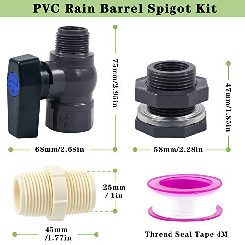 Rain Barrel Diverter Kit, Water Barrel Spigot 3/4 Pvc Fittings Ball Valve With Hose Faucet Adapter For Water Tanks, Aquariums, Tubs, Pools, Garden Barrels #TOP1