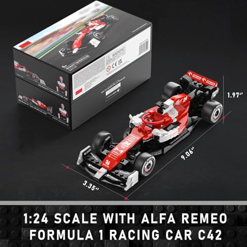 Image of 1:24 Racing Car Model Building Kit for Alfa Remeo F1 C42, Formula 1 Collectible Construction Set with 340 Pcs Bricks, Wide Gear, Brithday Gift for Adult, Red