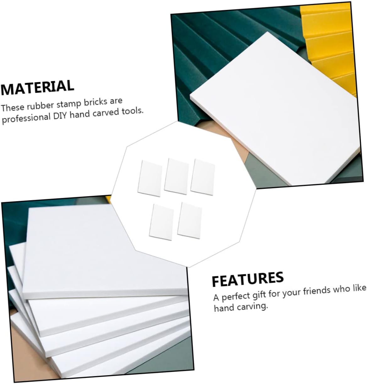 KONTONTY 6pcs Carving Rubber Blocks for Stamp Making Material Smooth Edges for Hand Carving Projects and Rubber Stamp Engraving for Crafting and Art Designs