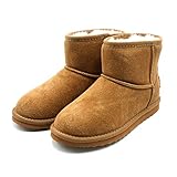 Echtes Leder OOG Boots Damen Lederboots Lederstiefel, Klassiker, Mini Boots, Schneestiefel echtes Leder, warme, Fell gefütterte Winterschuhe, rutschfeste, Flache, bequem und Kurze Stiefel (58541Camel, numeric_39)