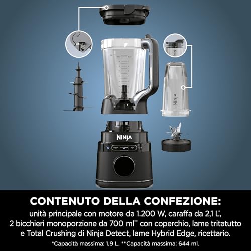 Ninja Frullatore Detect Power Pro 2 in 1 e Monoporzione 1200W, Caraffa da 2L, e 2 Bicchiere Monoporzione, per Frullare, Tritare Verdure e Bevande Ghiacciate, Nero, TB301EU - 12