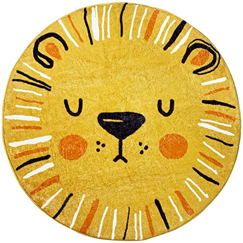 Ustide Lion Baby Play Mat, Cute Animals Large Round Area Rug Washable Non-Slip Baby Creeping Crawling Carpet Cartoon Rugs For Nursery Playmat Playroom Bedroom Room Decor(47.2") #TOP1