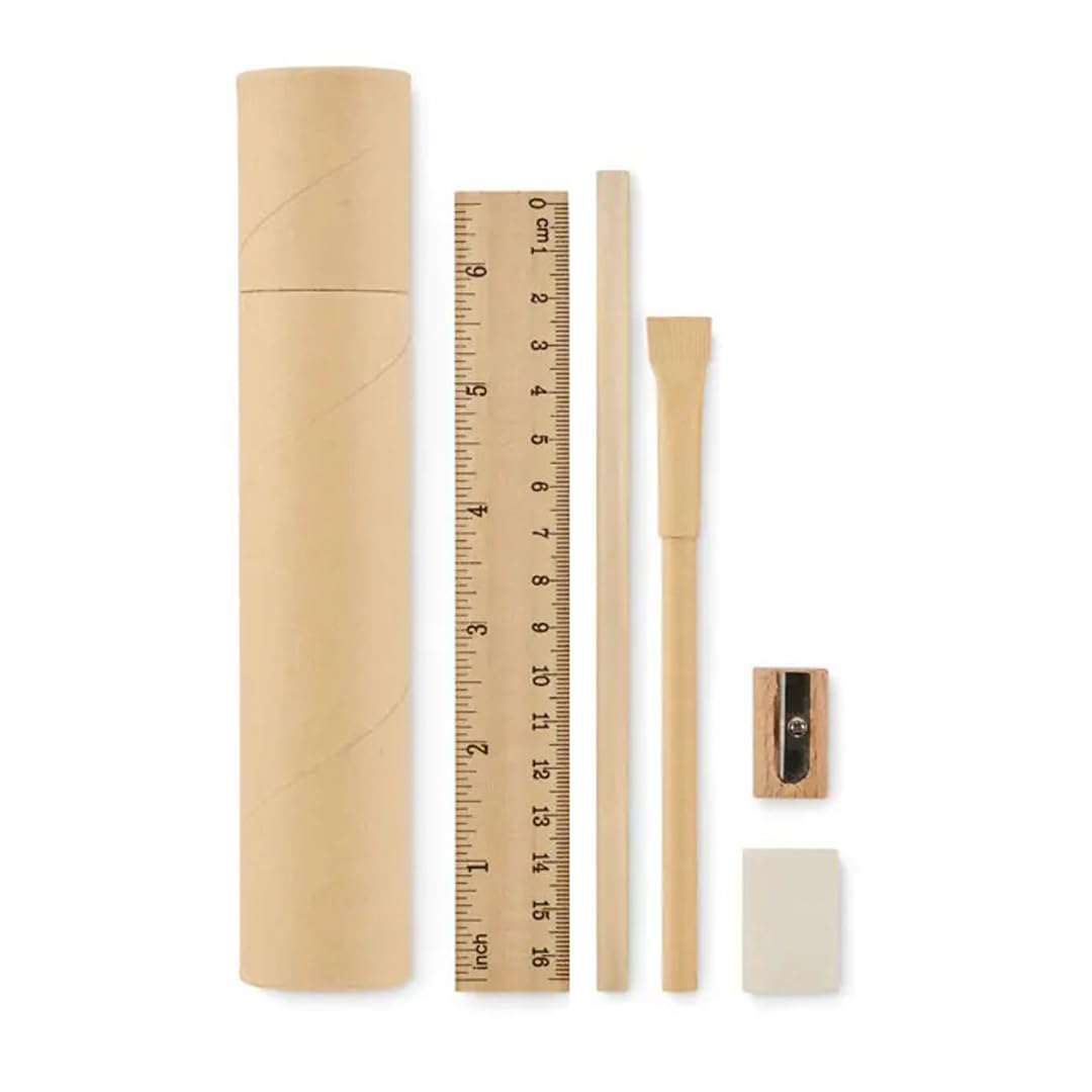 Giftana Eco Friendly Stationery Box for Students, Bamboo Pencil, Pen, Eraser, Scale (Ruler) and Wooden Sharpener with Reusable Tube Box for Office & School, Eco Stationery Gift Set for Employee-picture-55