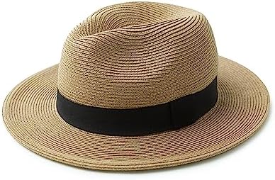 Joywant Abby Straw Sun Hat for Women with UV Protection Wide Brim Wind Lanyard,Travel Foldable Summer Beach Hat Panama Fedora-Brown