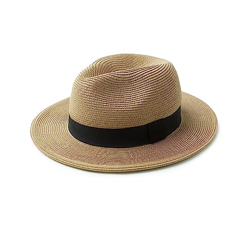 Joywant Abby Straw Sun Hat For Women With Uv Protection Wide Brim Wind Lanyard,Travel Foldable Summer Beach Hat Panama Fedora-Brown #TOP2