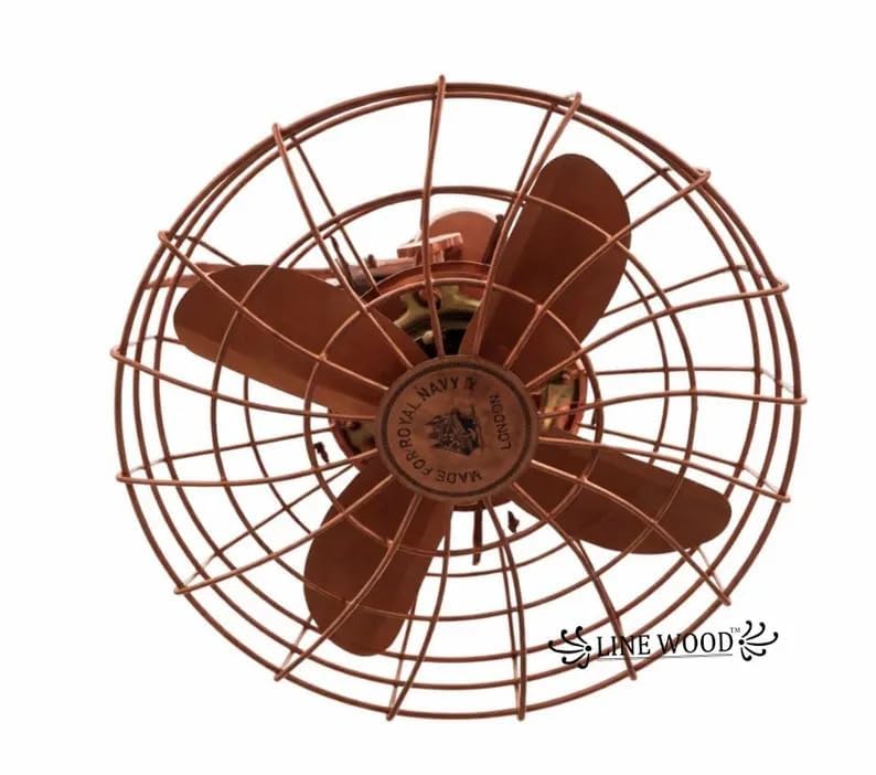 Image of 14 Inch Nautical Modern Ceiling Fan Industrial Wall Mount Pedestal Electric Fan Vintage Style Copper Finish Home Decor Accent For Bedroom Office Kitchen Cafe Restaurant Farmhouse Retro Display Fan