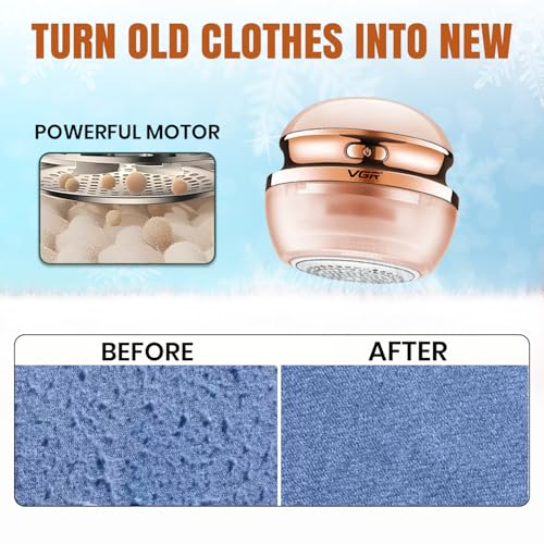 Image of VGR V-817 Professional Lint Remover for Clothes | High-Speed 6-Blade Fabric Shaver | Type-C Fast Charging | Portable Fuzz, Pill & Hair Remover for Sweaters, Blankets & Furniture, Champagne Gold