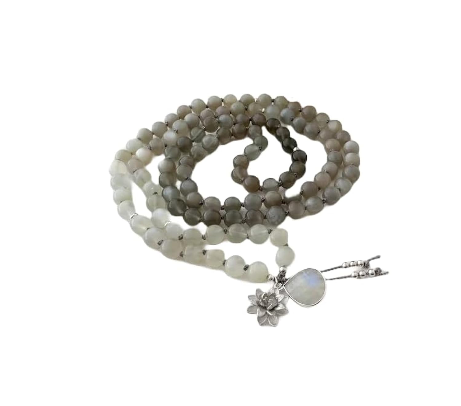 Naturalny kamień księżycowy 8 mm 108 koralików mala, duchowe, koraliki do medytacji, Reiki, Japa Mala, buddyjskie koraliki modlitewne, bransoletka do jogi, koraliki lecznicze