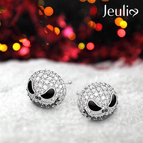 Image of Jeulia Nightmare Earrings Jack Stud Earrings for Women Men Diamond 925 Sterling Silver Punk Drop Gothic Skeleton Dangle Hoop Black Piercing Earrings Halloween Jewelry Romantic Jewelry Gift for Her Christmas Birthday Gift