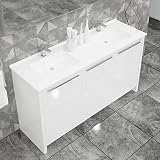 Casa Mare 63 inch Wood Double Sink Bathroom Vanity in White | Pre-Assembled | Acrylic Countertop | S