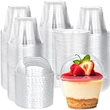 100 Pack 6 oz Plastic Cups with Dome Lids (No Hole),Crystal Clear PET Dessert Cups,Disposable Party Dessert Cups for Fruit,Parfait,Pudding,Yogurt,Ice Cream,Cold Drinks