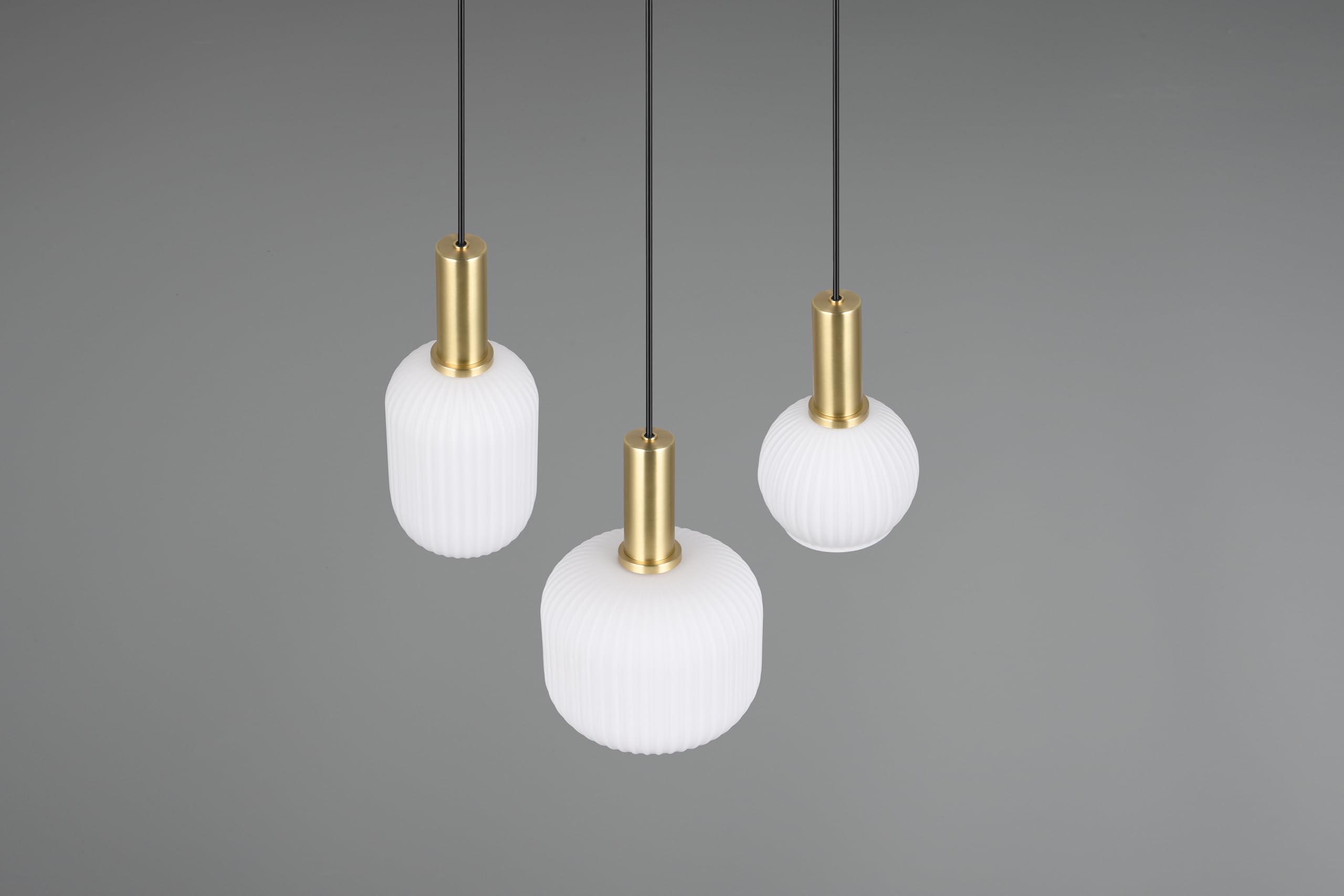 Trio Leuchten Suspension DIVA 319830308, Métal Laiton/Noir mat, Verre Blanc, excl. 3x E27