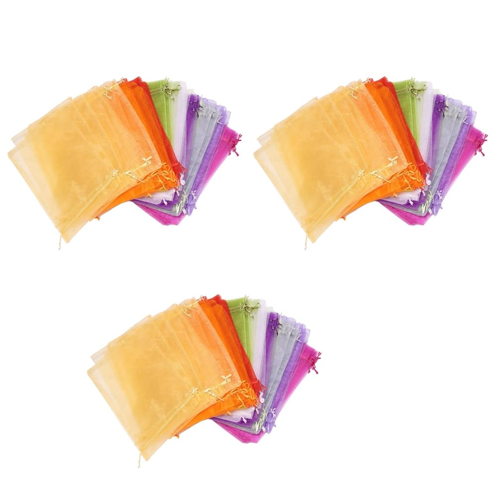 Hndhbfgrt 300Pcs Large Organza Bags, 20X30 cm Mesh Gift Bags Drawstring Jewelry Pouches for Christmas Wedding(Random Color)