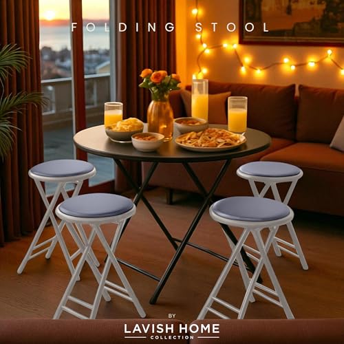 Image of Lavish Home Folding Stool with Padded Backless Seat Set of 4, Gray, 24 inch | Counter Height Bar Stools with 225lb Capacity, Portable Indoor & Outdoor, Extra Seat for Kitchen, Rec Room or Camping