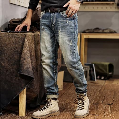Men's Vintage Fashion Jeans Slim Straight Tapered Pants4