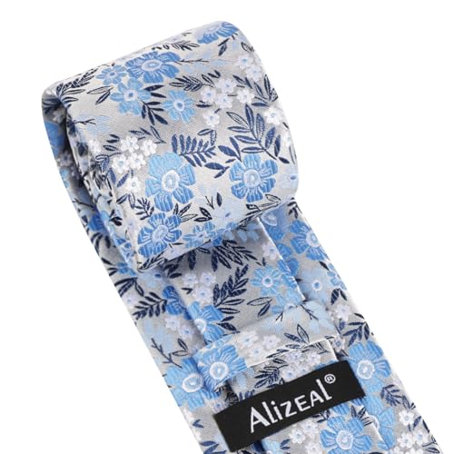 Image of Alizeal Mens 3.15'' Natural Flower Pattern Tie with Floral Pocket Square Set