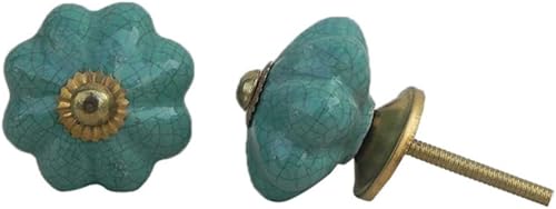 Indian Shelf - 2 tiradores de granja  Perillas de puerta occidental agrietadas  Perillas para gabinetes de baño verdes  Perillas únicas de cerámica