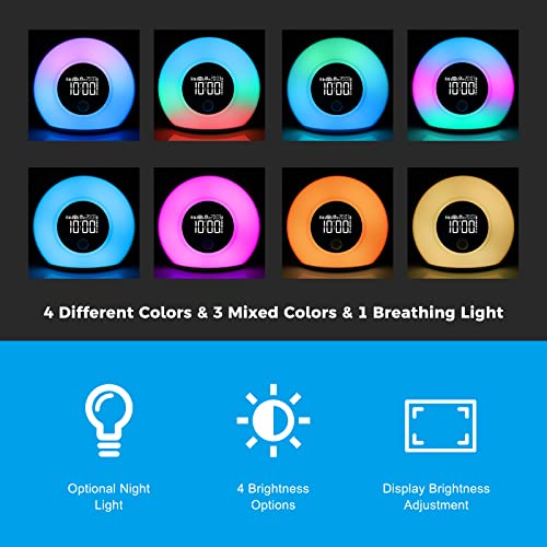 Uplayteck Wake Up Light Alarm Clock With Bluetooth Speaker, Kids Night Light, 4 Level Brightness & Colorful Light, Digital Alarm Clock For Kids, Teen, Bedroom #TOP4