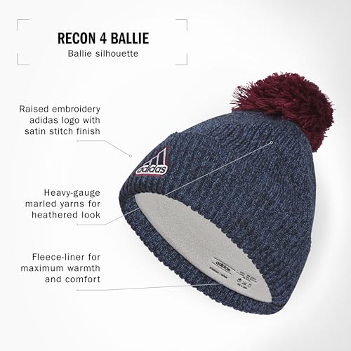 Image of adidas Men's Recon Ballie Pom Beanie | Warm Double-Layer Knit, Soft Stretch Fabric, Snug Coverage, Cold-Weather Ready