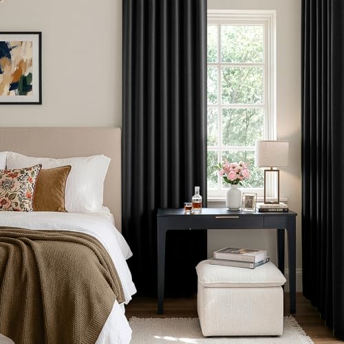 Image of ANRODUO Black Back Tab Blackout Curtains 63 Inch Long 2 Panels | Rod Pocket,Thermal Insulated Room Darkening Light Blocking Curtains for Living Room Bedroom Privacy,W42xL63