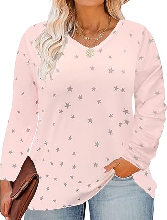 RITERA Womens Plus Size Tops Long Sleeve Shirts V Neck Tunics Fall Casual Pullover Loose Fit Basic Tshirt XL-6XL 14W-30W