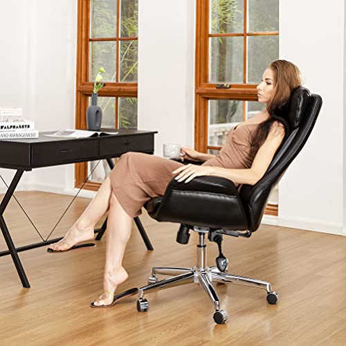 Glitzhome Mid-Century Modern Air Leatherette Adjustable Swivel High Back Office Chair, Black #TOP6