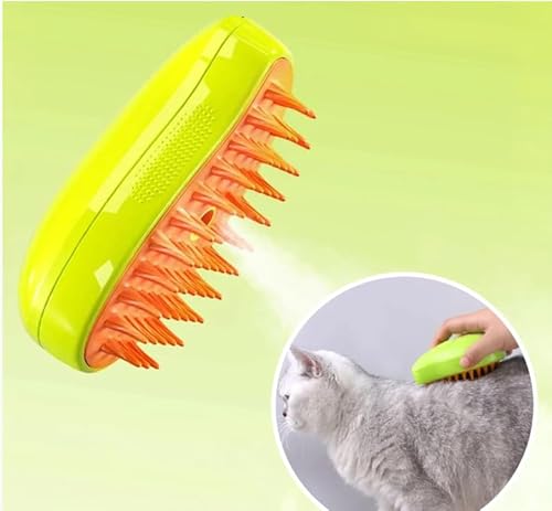 Escova Tira Pelo Vapor Pet Usb Recarregável Cão Gato (Amarelo)